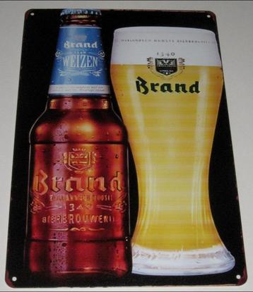 BRAND BIER : Metalen Bord Brand Bier - Fles en Glas beschikbaar voor biedingen