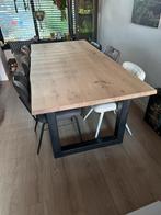 Massief eiken boomstam eettafel met metalen poten, Huis en Inrichting, Ophalen, 200 cm of meer, 50 tot 100 cm, Zo goed als nieuw