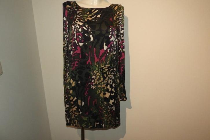 Ladress deels zijde jurk fijne gladde stof in print S, Kleding | Dames, Jurken, Gedragen, Maat 36 (S), Overige kleuren, Knielengte