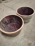 bloembakken van Spaanse wijnvaten 43 cm hoog, zie foto/omsc, Ophalen, Tuin, Rond, Zo goed als nieuw