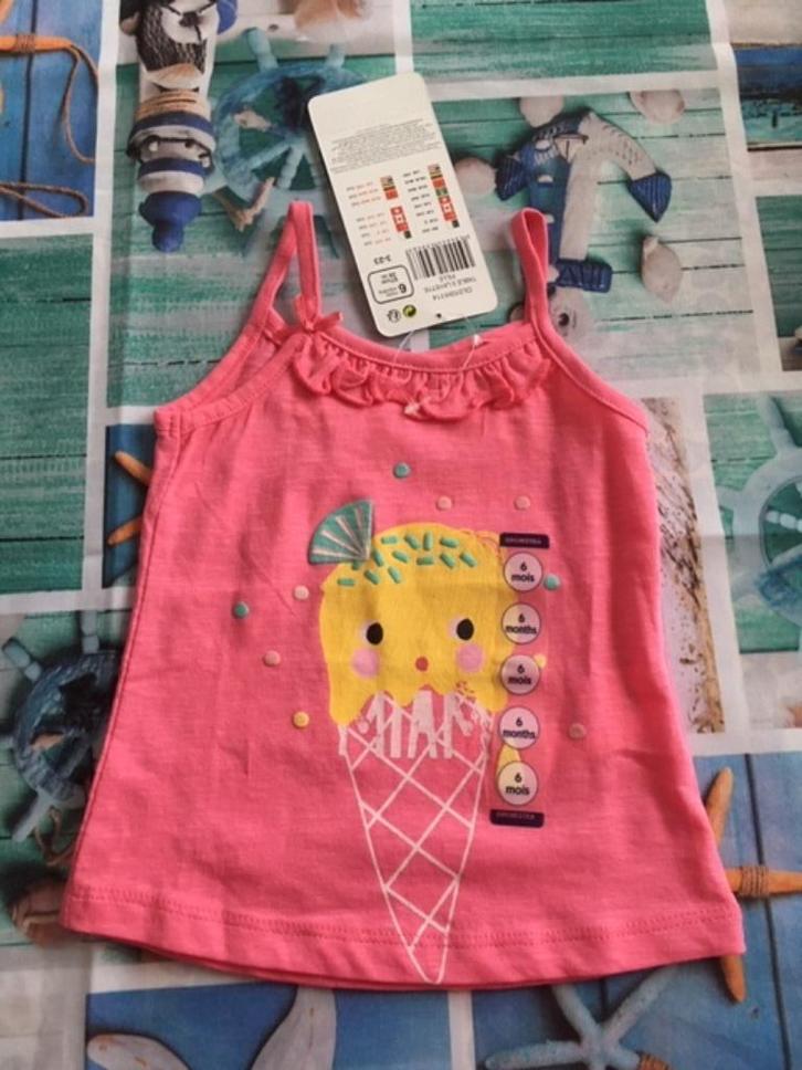 Nieuw roze top met ijsje - Maat 67 cm ( 6 maanden ), Kinderen en Baby's, Babykleding | Maat 68, Nieuw, Meisje, Shirtje of Longsleeve