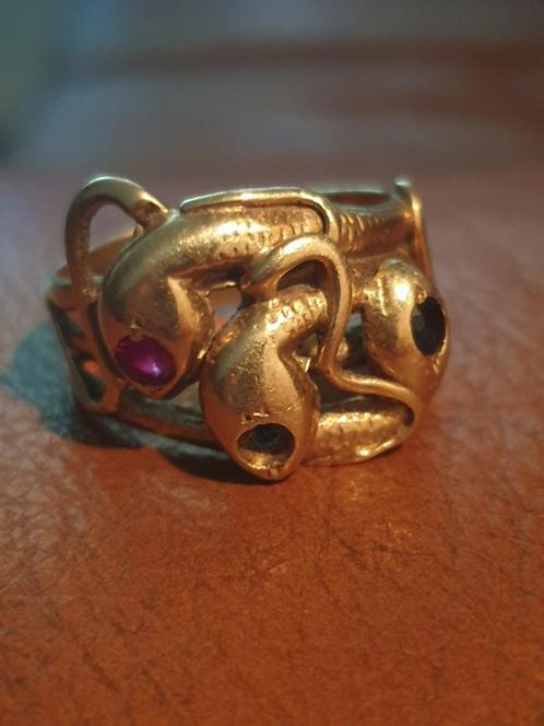 Gouden 3 koppig slangen ring reizigers ring, Sieraden, Tassen en Uiterlijk, Ringen, Zo goed als nieuw, Dame, Goud, Goud, Ophalen of Verzenden