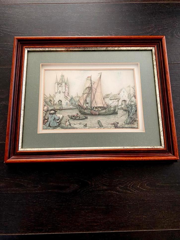 Lijst met Anton Pieck ‘Zierikzee’ afbeeling in 3D techniek, Antiek en Kunst, Kunst | Schilderijen | Klassiek, Ophalen of Verzenden