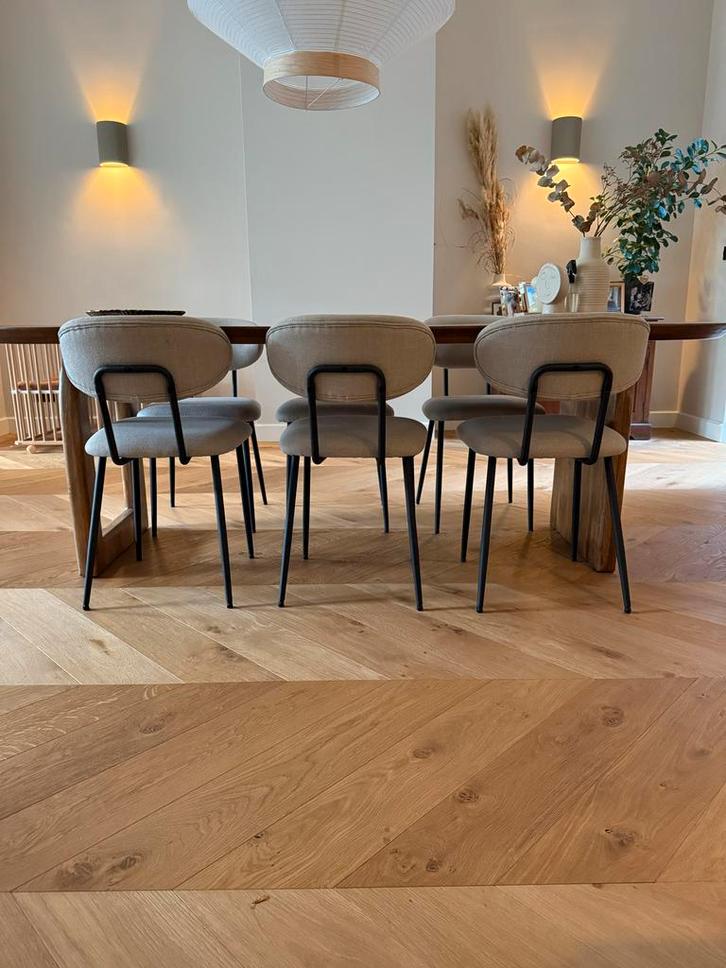 6 Stuks Beige Japandi Eetkamerstoelen, Huis en Inrichting, Stoelen, Zo goed als nieuw, Vijf, Zes of meer stoelen, Metaal, Grijs