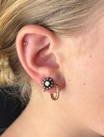 Roos diamanten antiek set 14k gouden oorbellen dames zilver, Ophalen of Verzenden, Goud, Oorbellen, Met edelsteen