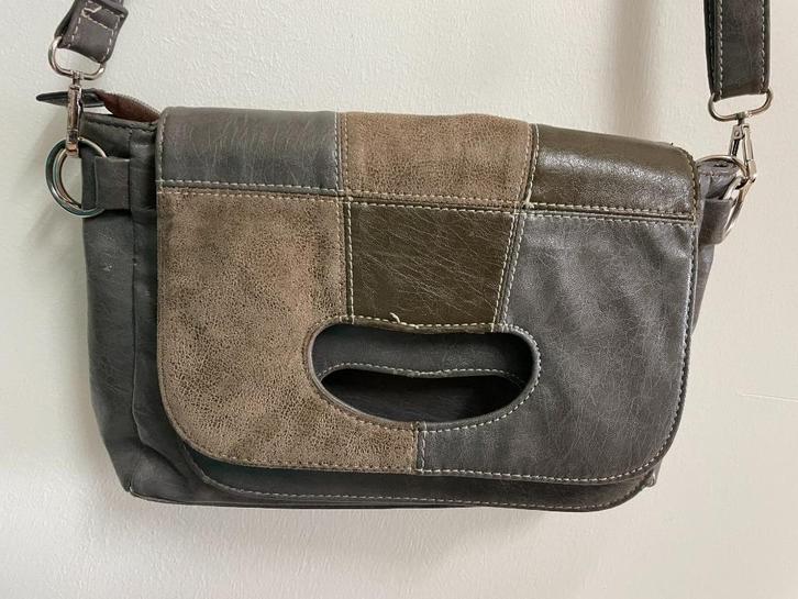 Tas23 - Groen-grijs-bruine NoiNoi tas (1), Sieraden, Tassen en Uiterlijk, Tassen | Damestassen, Handtas, Grijs, Ophalen of Verzenden