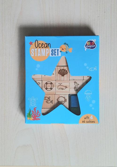 KINDERSTEMPELS STEMPELSET OCEAAN 20 STEMPELS + 4 INKTKUSSENS, Hobby en Vrije tijd, Stempelen, Nieuw, Houten stempel, Ophalen of Verzenden