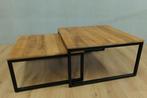 Salontafel set mangohout naturel en zwart, Huis en Inrichting, Ophalen, 50 tot 100 cm, Vierkant, 50 tot 100 cm