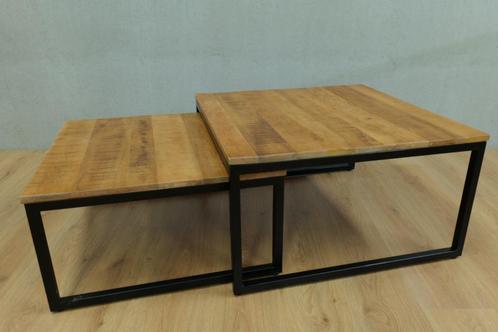 Salontafel set NIEUW mangohout naturel en zwart, Huis en Inrichting, Tafels | Salontafels, Minder dan 50 cm, 50 tot 100 cm, 50 tot 100 cm