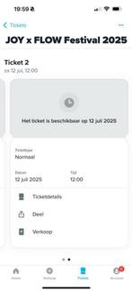 JOY X Flow (12 juli) 2 tickets te koop, Twee personen, Overige soorten, Overige typen