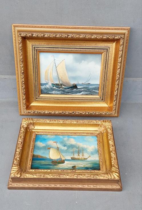 2 kleine ingelijste olieverf schilderijtjes, 1 Roe Bros, Antiek en Kunst, Kunst | Schilderijen | Klassiek, Ophalen of Verzenden