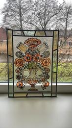Glas in lood vaas met bloemen met ketting om te hangen, Ophalen, Gebruikt, Glas in lood, Minder dan 80 cm