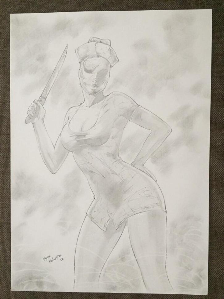 Marc Hollanda original schets drawing sexy Zombie Nurse, Antiek en Kunst, Kunst | Tekeningen en Foto's, Verzenden