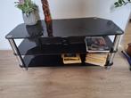 Retro koffietafel,  zwart glas met chroom, Huis en Inrichting, Ophalen, 100 tot 150 cm, Minder dan 50 cm, Zo goed als nieuw