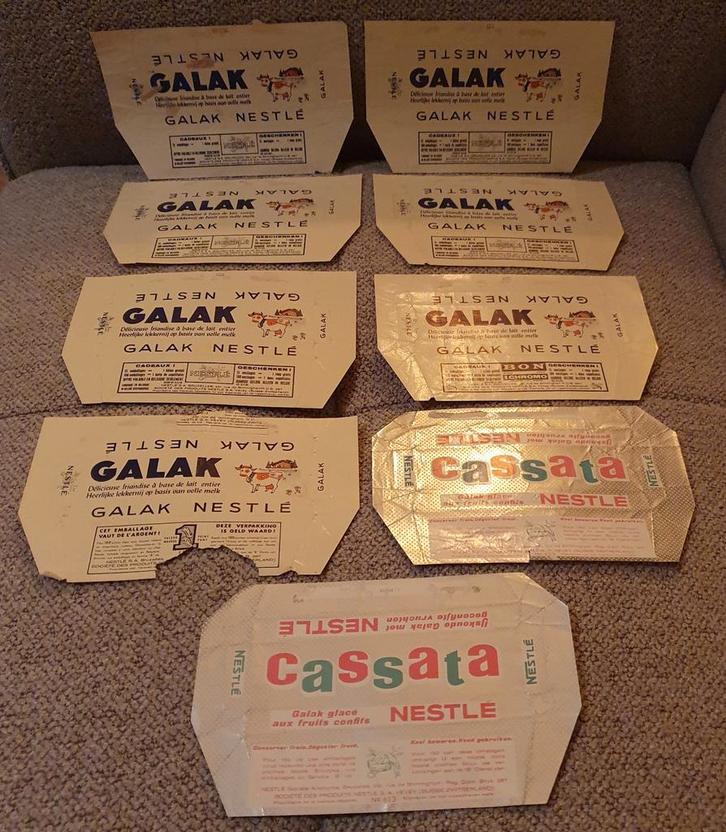 9 x Vintage Nestlé Verpakkingen - Galak & Cassata, Verzamelen, Merken en Reclamevoorwerpen, Gebruikt, Verpakking, Ophalen of Verzenden