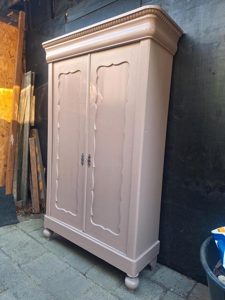 Grote roze biedermeier linnenkast meidenkast kledingkast, Antiek en Kunst, Antiek | Meubels | Kasten, Ophalen of Verzenden