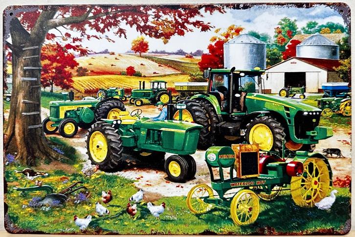 John Deere Boerderij tractoren reclamebord van metaal deco, Verzamelen, Merken en Reclamevoorwerpen, Nieuw, Reclamebord, Ophalen of Verzenden