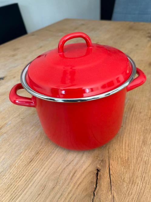 Rode Emaille Kookpan met Deksel, Huis en Inrichting, Keuken | Potten en Pannen, Nieuw, Kookpan of Snelkookpan, Overige materialen