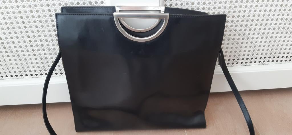 Echt leder retro zwarte tas Bijenkorf, Ophalen of Verzenden, Zo goed als nieuw, Zwart, Handtas