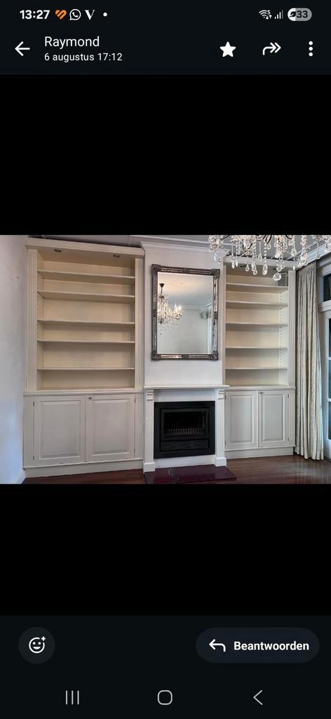 Wandmeubel met Flam Inbouwhaard - Op Maat Gemaakt, Huis en Inrichting, Kasten | Boekenkasten, Gebruikt, 200 cm of meer, 200 cm of meer