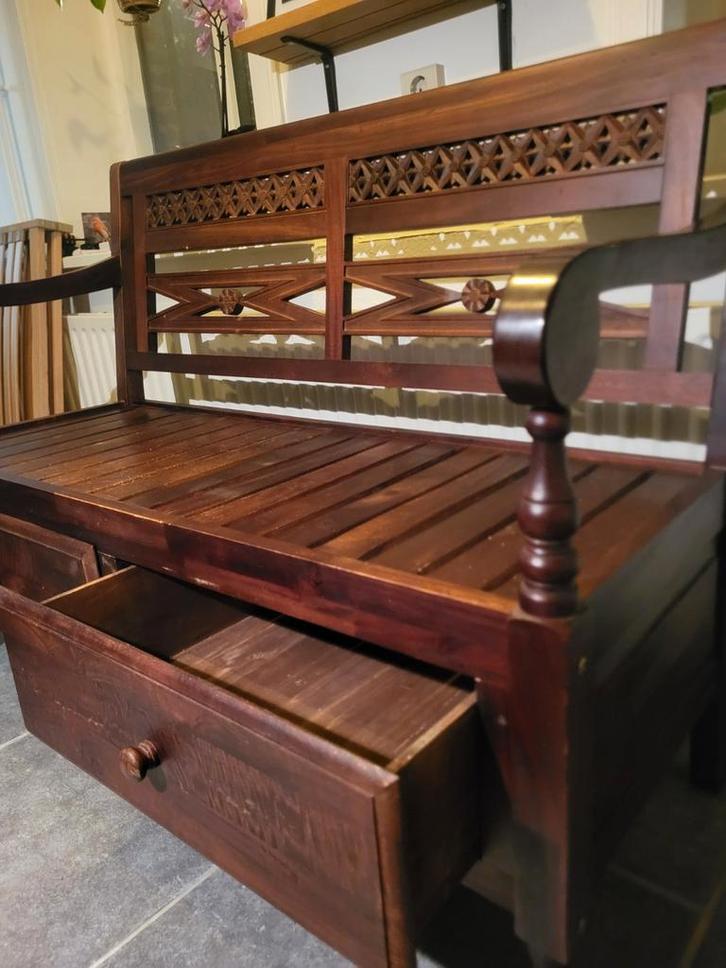 Art Nouveau Stationsbank van Hout, Antiek en Kunst, Antiek | Meubels | Stoelen en Banken, Ophalen of Verzenden