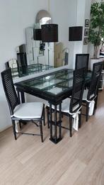 Te koop bamboe tafel met facet geslepen glas, Ophalen, Gebruikt, Chique, Minder dan 4 stoelen