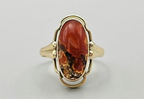 Gouden Vintage ring met edelsteen mosagaat. 2025/322., Sieraden, Tassen en Uiterlijk, Antieke sieraden, Ring, Goud, Met edelsteen