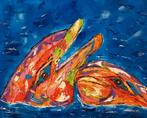 Schilderij kleurrijke dolfijnen, Nieuw, Ophalen of Verzenden, Schilderij, Minder dan 50 cm