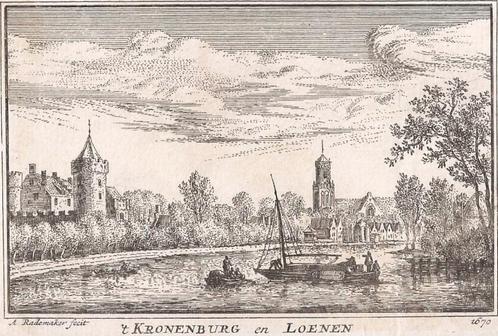 't Kronenburg en Loenen Kopergravure Abraham Rademaker 1676, Antiek en Kunst, Kunst | Etsen en Gravures, Ophalen of Verzenden