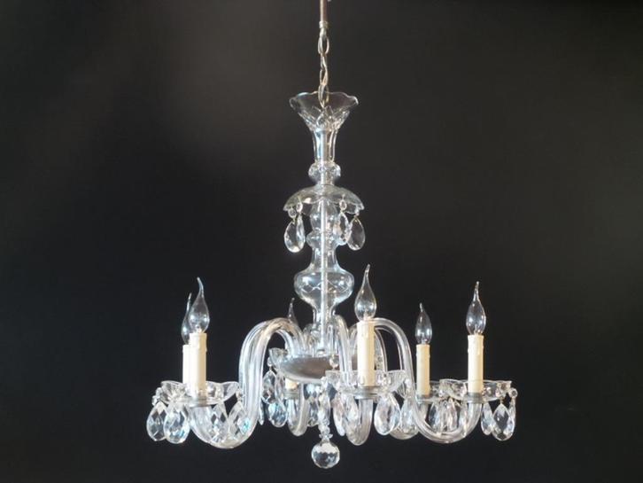 Venetiaanse kroonluchter heeft 6 glasarmen met kristallen fa, Huis en Inrichting, Lampen | Kroonluchters, Gebruikt, Ophalen