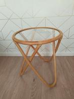 Rotan Bijzettafel met Glas, Ophalen, Minder dan 45 cm, Minder dan 55 cm, Vintage