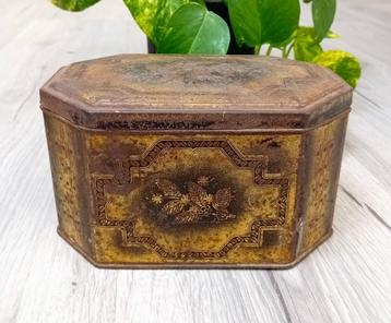 vintage achthoeking blik goud, bruin beschikbaar voor biedingen