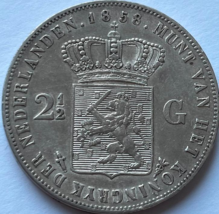 Hele nette zilveren rijksdaalder 1858, Postzegels en Munten, Munten | Nederland, Losse munt, 2½ gulden, Koning Willem III, Zilver
