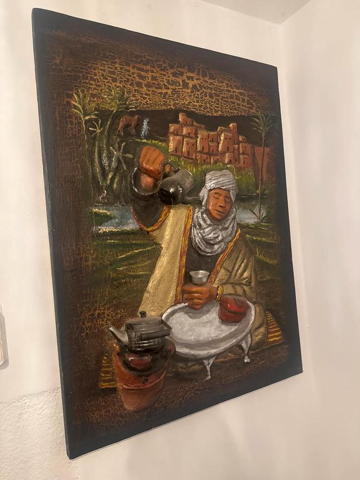 Marokkaans theeritueel schilderij, Antiek en Kunst, Kunst | Schilderijen | Klassiek, Ophalen of Verzenden