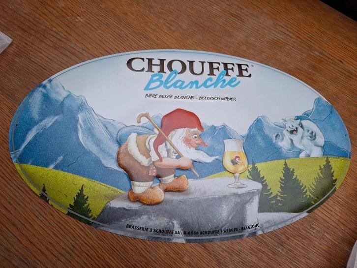 Reclamebord La Chouffe Blanche, Verzamelen, Biermerken, Nieuw, Reclamebord, Plaat of Schild, Overige merken, Ophalen of Verzenden