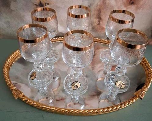 Bohemia Portglaasjes met Blad, Antiek en Kunst, Antiek | Glas en Kristal, Ophalen of Verzenden
