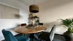 Mangohouten ronde tafel Ø 140 cm + 4 stoelen (mix kleuren), Huis en Inrichting, Tafels | Eettafels, Ophalen, Rond, Zo goed als nieuw