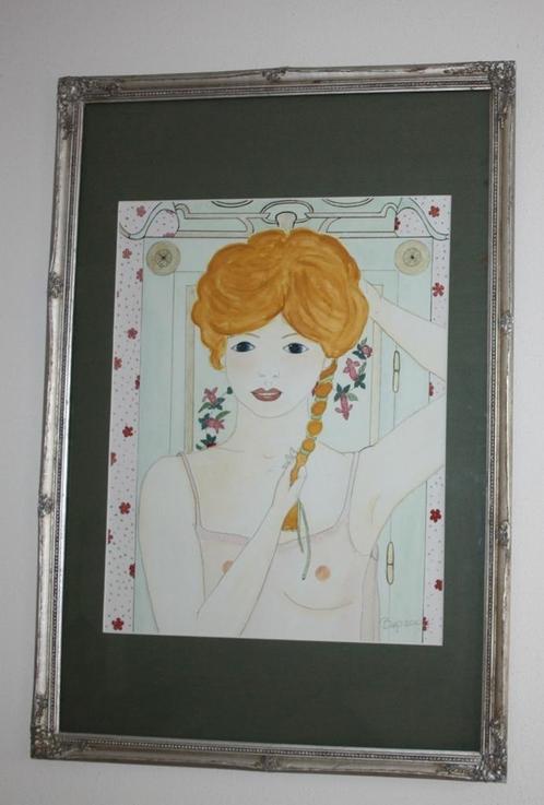 Schilderij Art nouveau  s Morgens Aquarel guache, Antiek en Kunst, Kunst | Niet-Westerse kunst, Ophalen