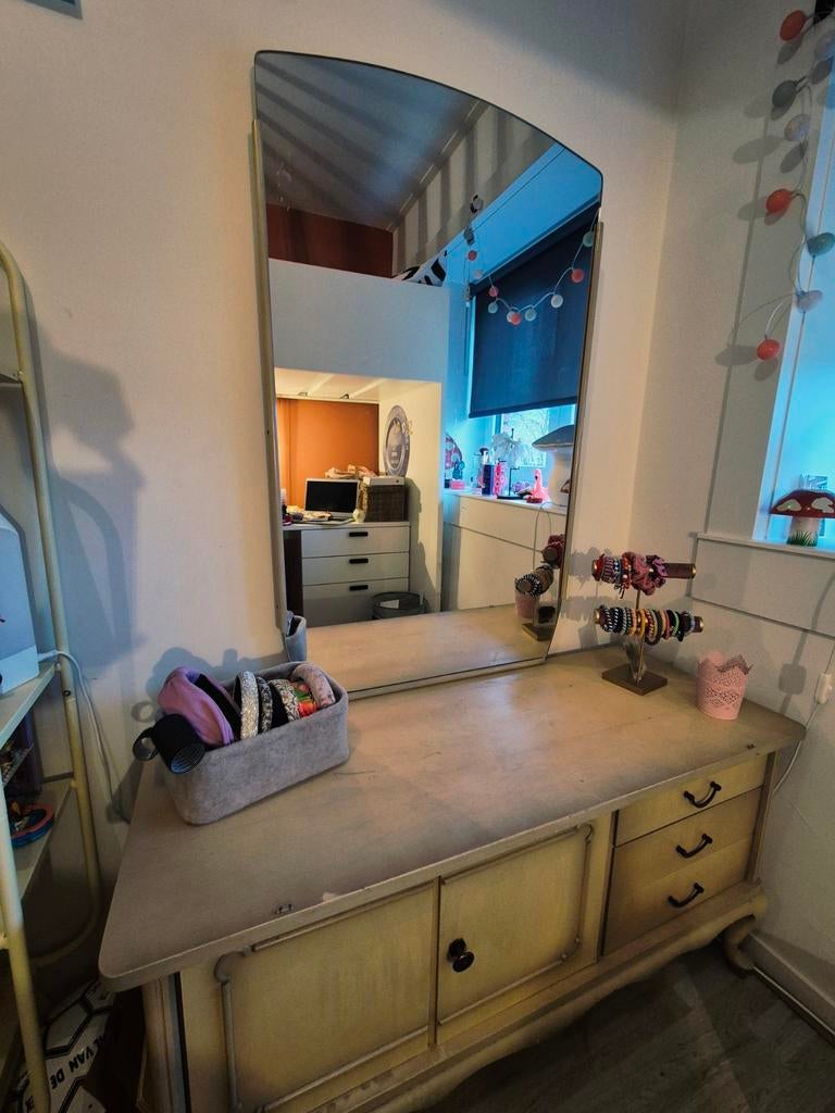 Queen Ann stijl kaptafel met grote spiegel!, Ophalen, Gebruikt, 100 tot 150 cm, Queen Ann