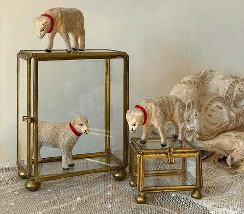 Brocante oud glazen vitrine kastje / bakje, Antiek en Kunst, Curiosa en Brocante, Ophalen of Verzenden