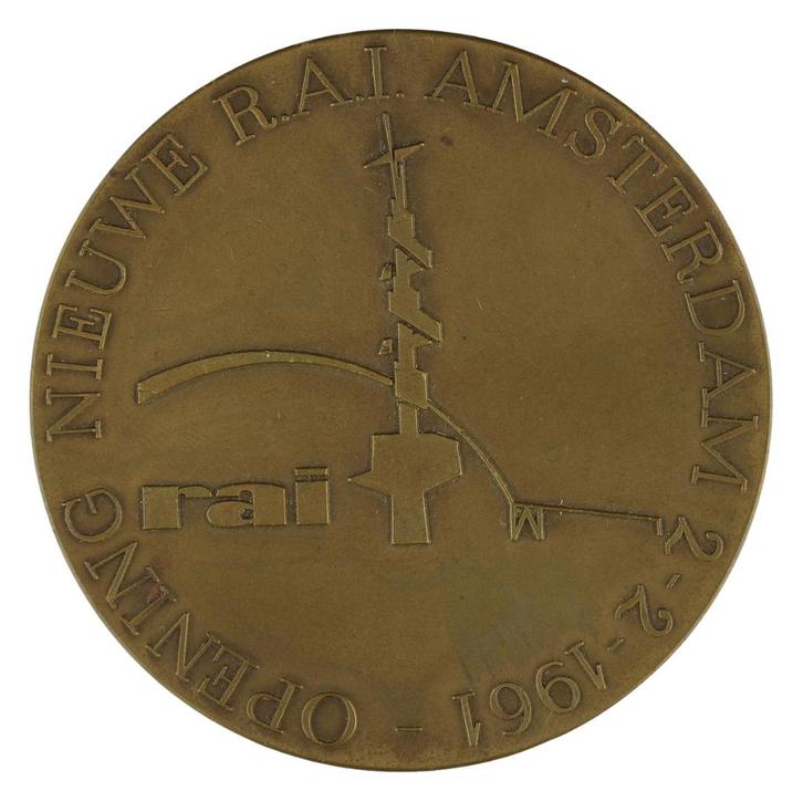 Herman Wetselaar - Penning, 1961 : Opening RAI Amsterdam, Postzegels en Munten, Penningen en Medailles, Brons, Nederland, Verzenden