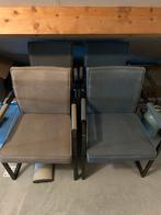 Vier stoelen (2x taupe, 2x blauw) jeans bekleding, Huis en Inrichting, Stoelen, Ophalen, Gebruikt, Overige kleuren, Metaal
