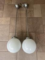 Set lampen schoollamp hanglampen opaline opaalglas melkglas, Ophalen, Gebruikt, Glas, 75 cm of meer