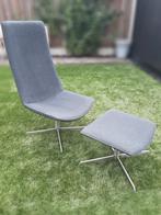 Design Fauteuil met Voetenbank - Grijs, Huis en Inrichting, Fauteuils, Ophalen, Minder dan 75 cm, Zo goed als nieuw, Metaal