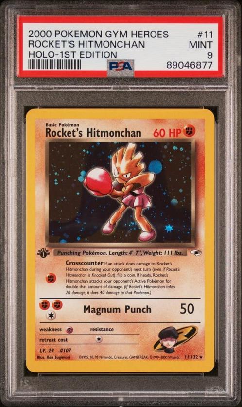 11/132 rocket's hitmonchan 1e psa 9 € 210,00 holo, Hobby en Vrije tijd, Verzamelkaartspellen | Pokémon, Zo goed als nieuw, Losse kaart
