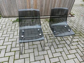 2 Design Stoelen - Transparant Grijs beschikbaar voor biedingen
