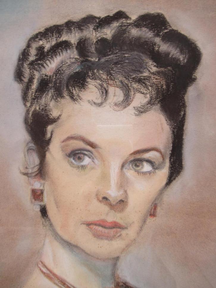 Gina Lollobrigida (?) in 1955, pasteltekening, gesigneerd, Antiek en Kunst, Kunst | Schilderijen | Klassiek, Ophalen of Verzenden