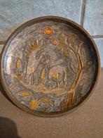 Messing Schaaltje Vissende  Kraanvogels, Overige materialen, Gebruikt, Schaal, Rond