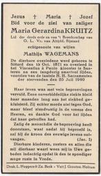 Maria G. Kruitz 1871 Sittard + 1940 Susteren, 68 jaar, Verzamelen, Verzenden, Bidprentje