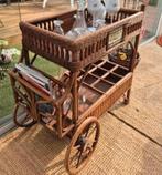 Brocante serveerwagen bartafel bijzettafel bamboe riet rot, Ophalen of Verzenden